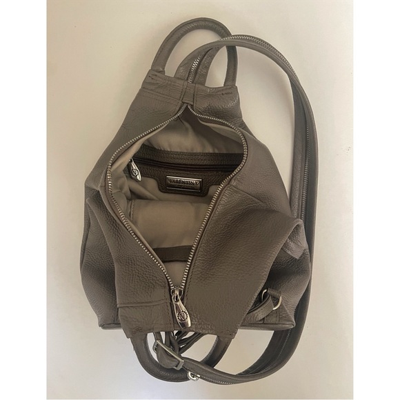 VALENTINA Genuine Leather Convertible Sling Backpack in Elephant Grey - Picture 9 of 12